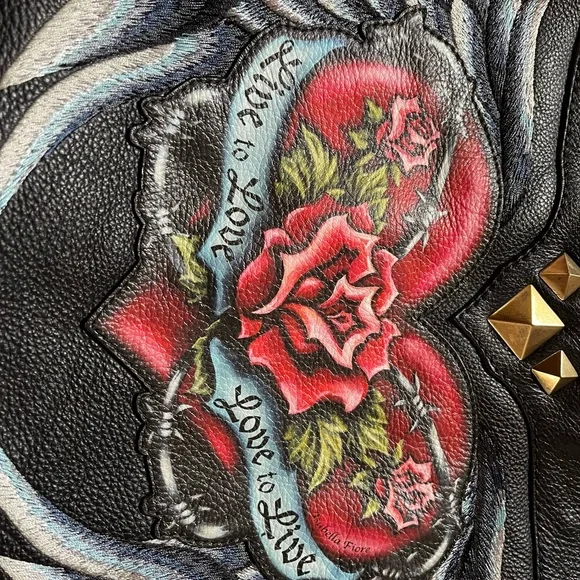 Isabella Fiore Black Leather Bag with Heart and Wings Design - Picture 3 of 6